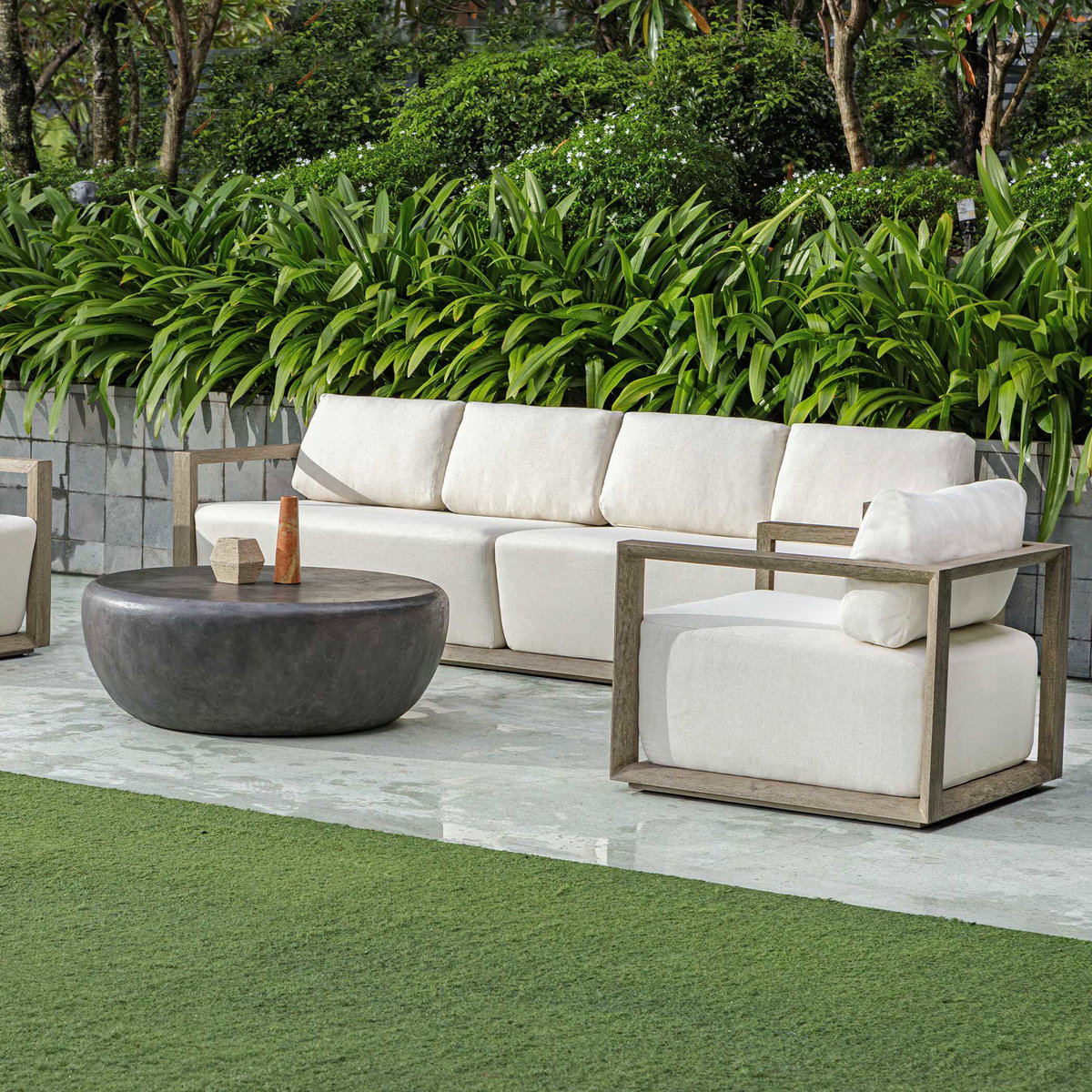 Remsen Outdoor Gray Sofa, Outdoor Sofa by Uttermost, 8'11" width x 2'8" height x 2'11.25" depth View 7