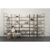 Taunton 80L x 10.5W x 90H Medium Brown Wood with Antique Nickel Metal Frame 6 Tier Shelving Unit thumbnail 1