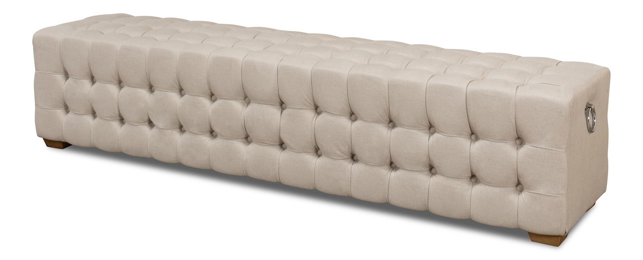 Beam Bench, Tufted Beige Linen, Seating by Sarreid, 78" length x 18" width x 18" height View 1