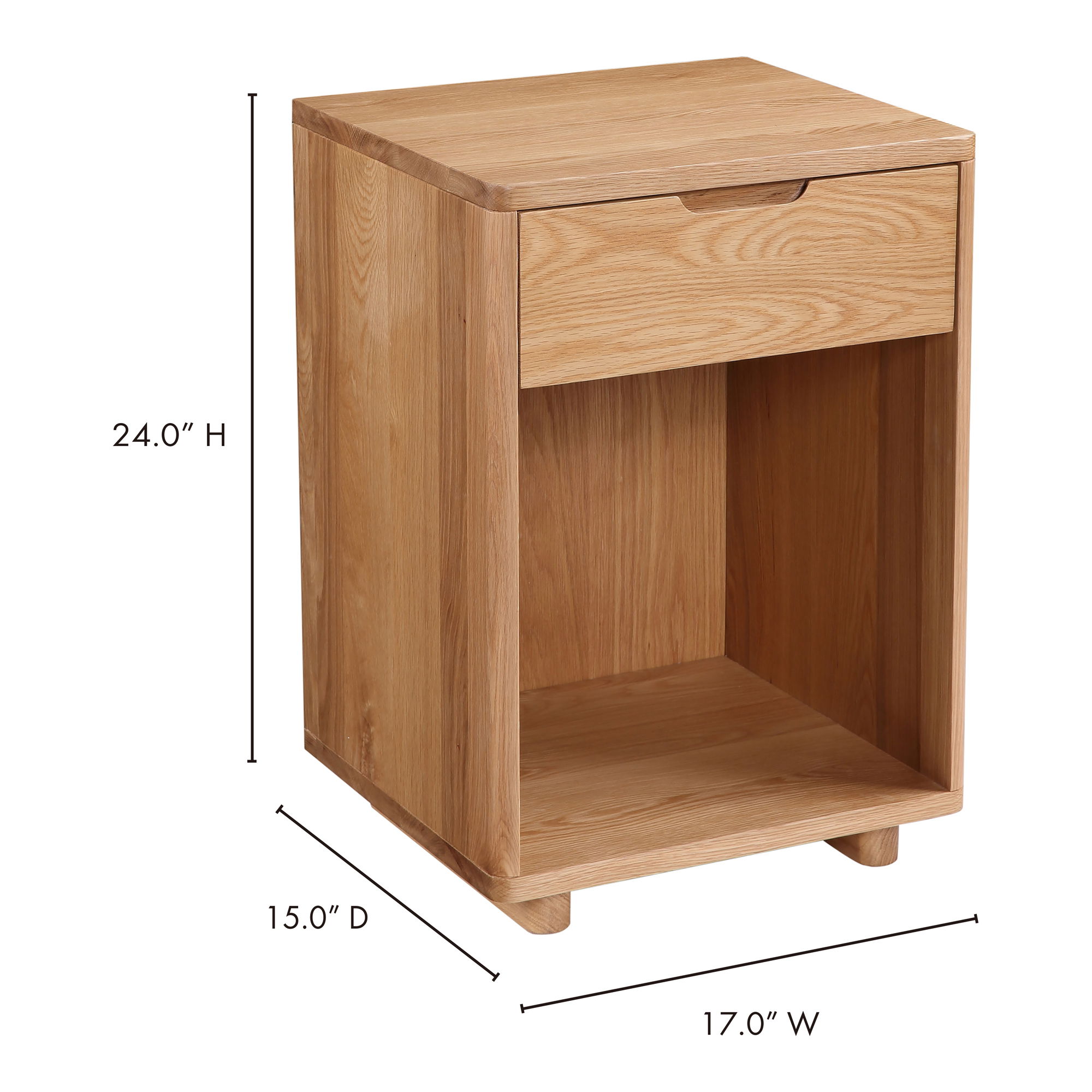 Osamu Nightstand Natural Oak, by Moe's Home, 17" width x 24" height x 15" depth View 10