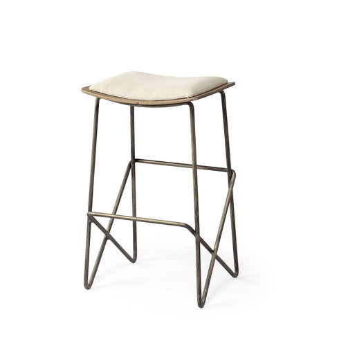 Katniss Backless 26in Seat Counter Stool | Cream Fabric with Gold Metal