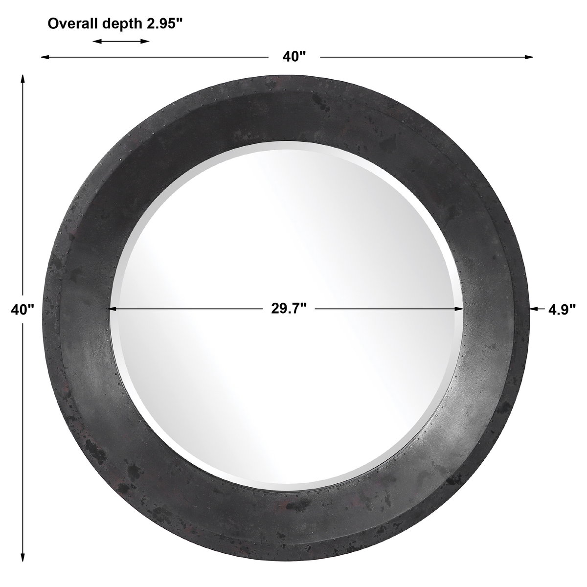 Frazier Round Industrial Mirror, by Uttermost, 40" width x 40" height x 2.95" depth View 3