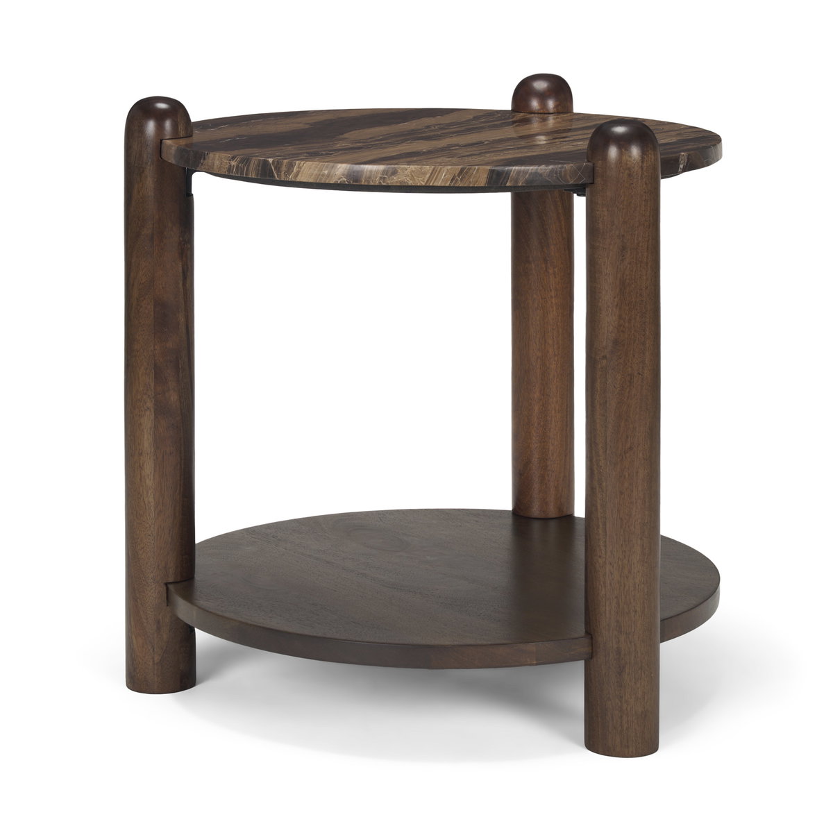Jovia Brown Mango Wood with Cappuccino Marble Round Side Table, Side & End Table by Mercana, 24" length x 24" width x 26" height View 1