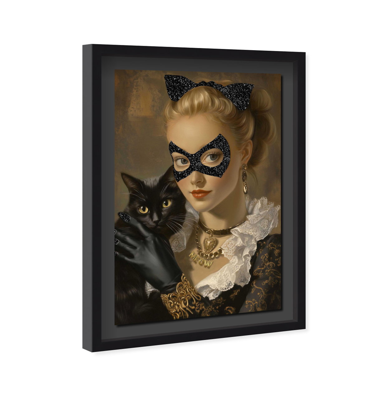 Cat Hero Lady - With Glitter (Black Mat, Black Glitter), Art by Oliver Gal,  20x30 View 2