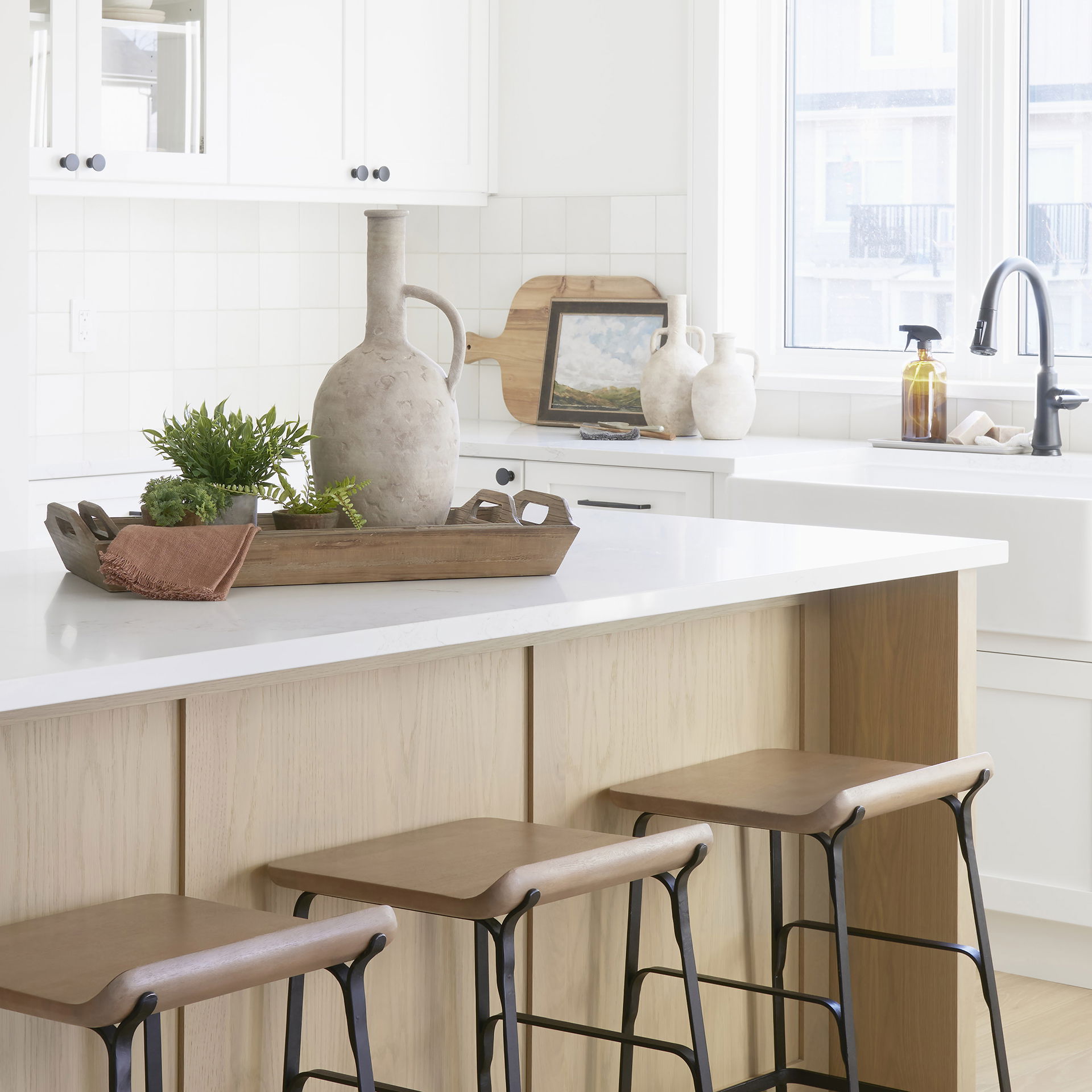 Zenni   Warm Beige Ceramic Vase, by Mercana, 5.32" length x 5.32" width x 9.25" height View 2