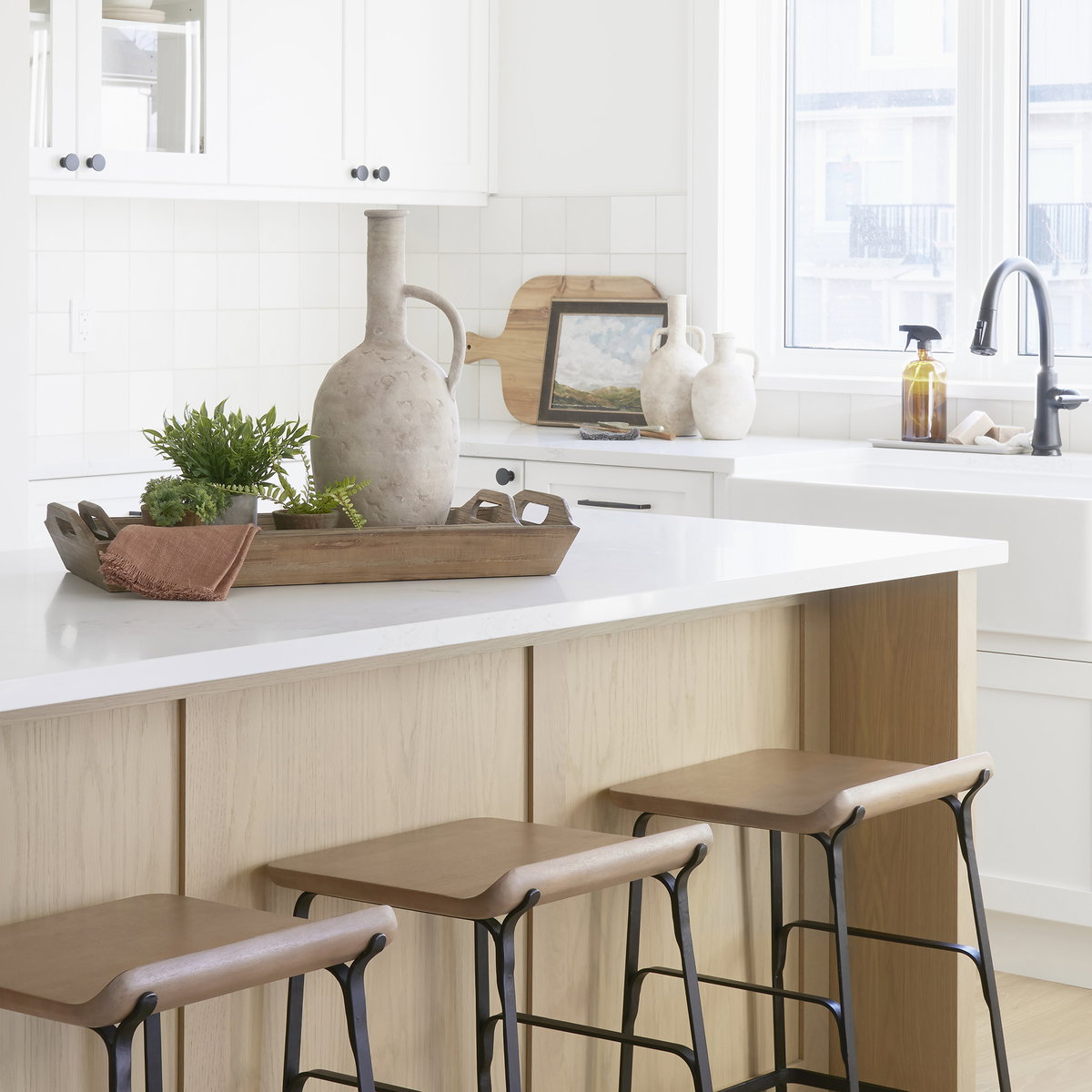 Zenni   Warm Beige Ceramic Vase, by Mercana, 5.32" length x 5.32" width x 9.25" height View 2