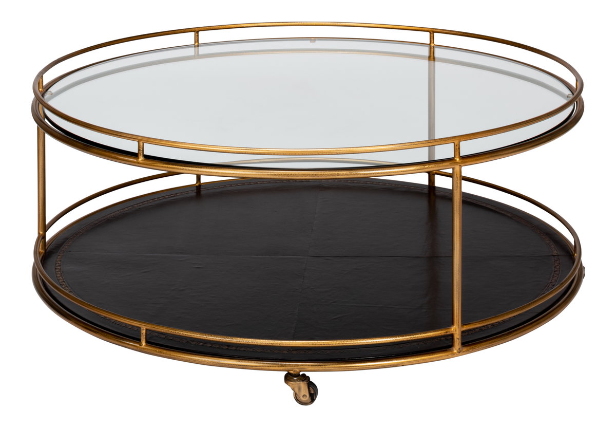 Trolley Round Cocktail Table, by Sarreid, 3'6" length x 3'6" width x 1'5" height View 1