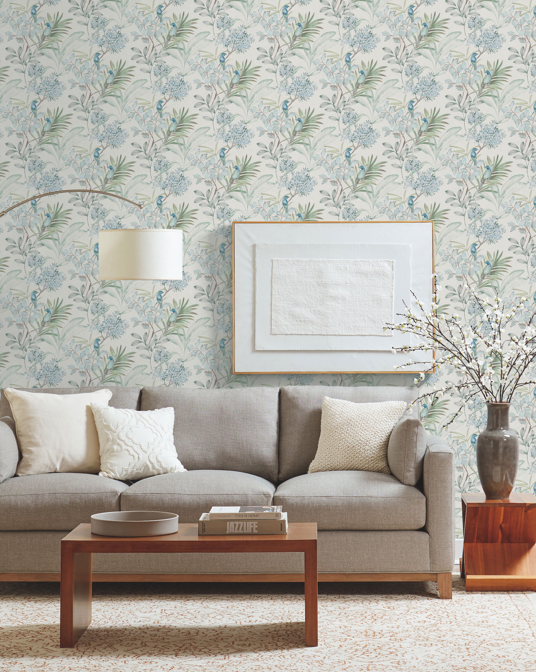 Handpainted Songbird Turquiose Wallpaper large image 