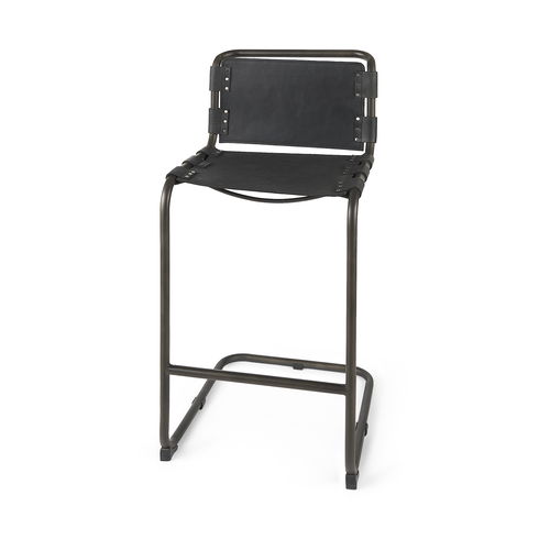 Berbick 43" Total Height Black Leather with Iron Frame Bar Stool