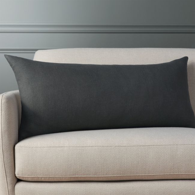 Online Designer Combined Living/Dining 36"x16" Linon Dark Grey Pillow with Down-Alternative Insert