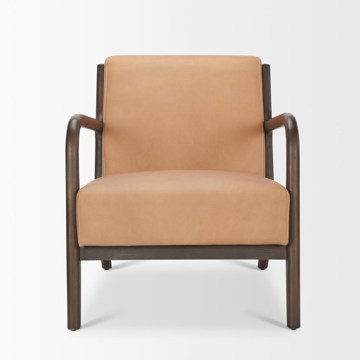 Cashel Accent Chair with Dark Brown Wood and Tan Genuine Leather, by Mercana, 32" length x 26" width x 29.5" height View 4