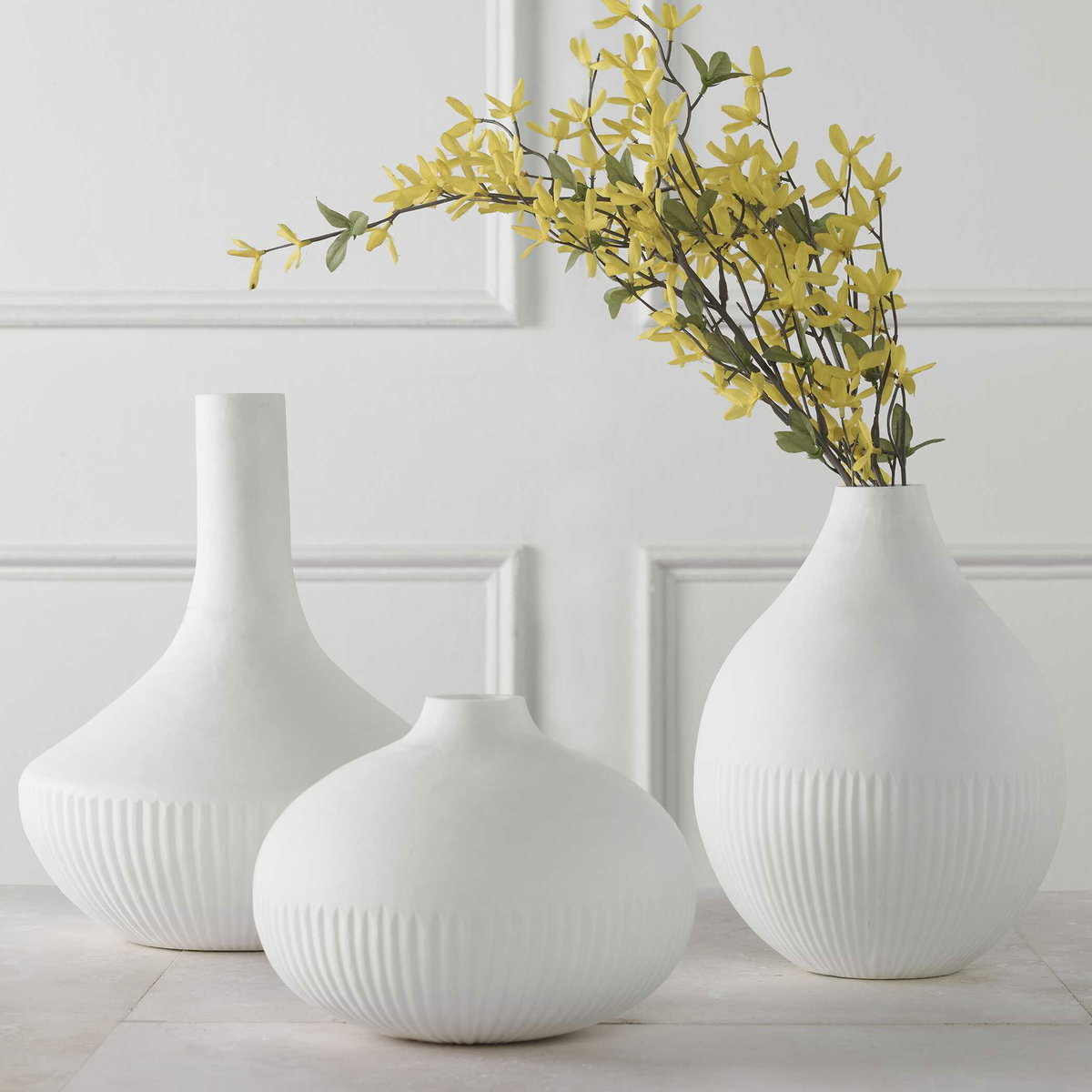 Apothecary Satin White Vases Set/3, by Uttermost, 9.75" width x 12" height x 9.75" depth View 4