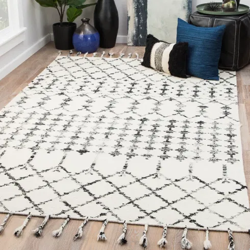 Geometric Wool/Silk Ivory/Black Area Rug