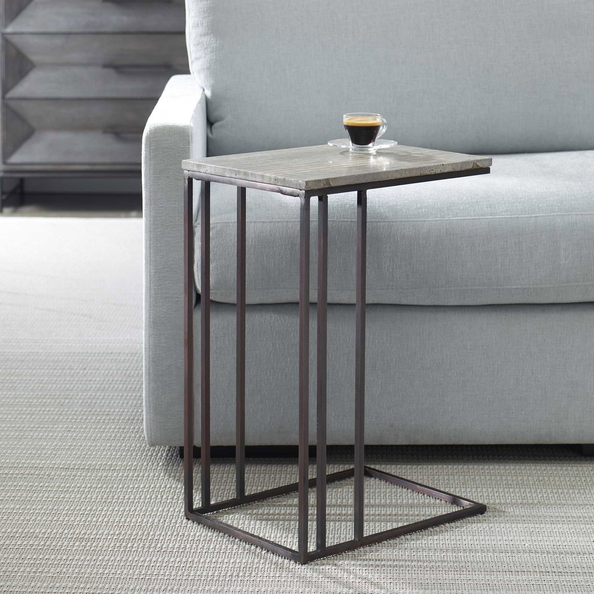 Theodore Travertine Accent Table, Side & End Table by Uttermost, 16" width x 23" height x 12" depth View 4