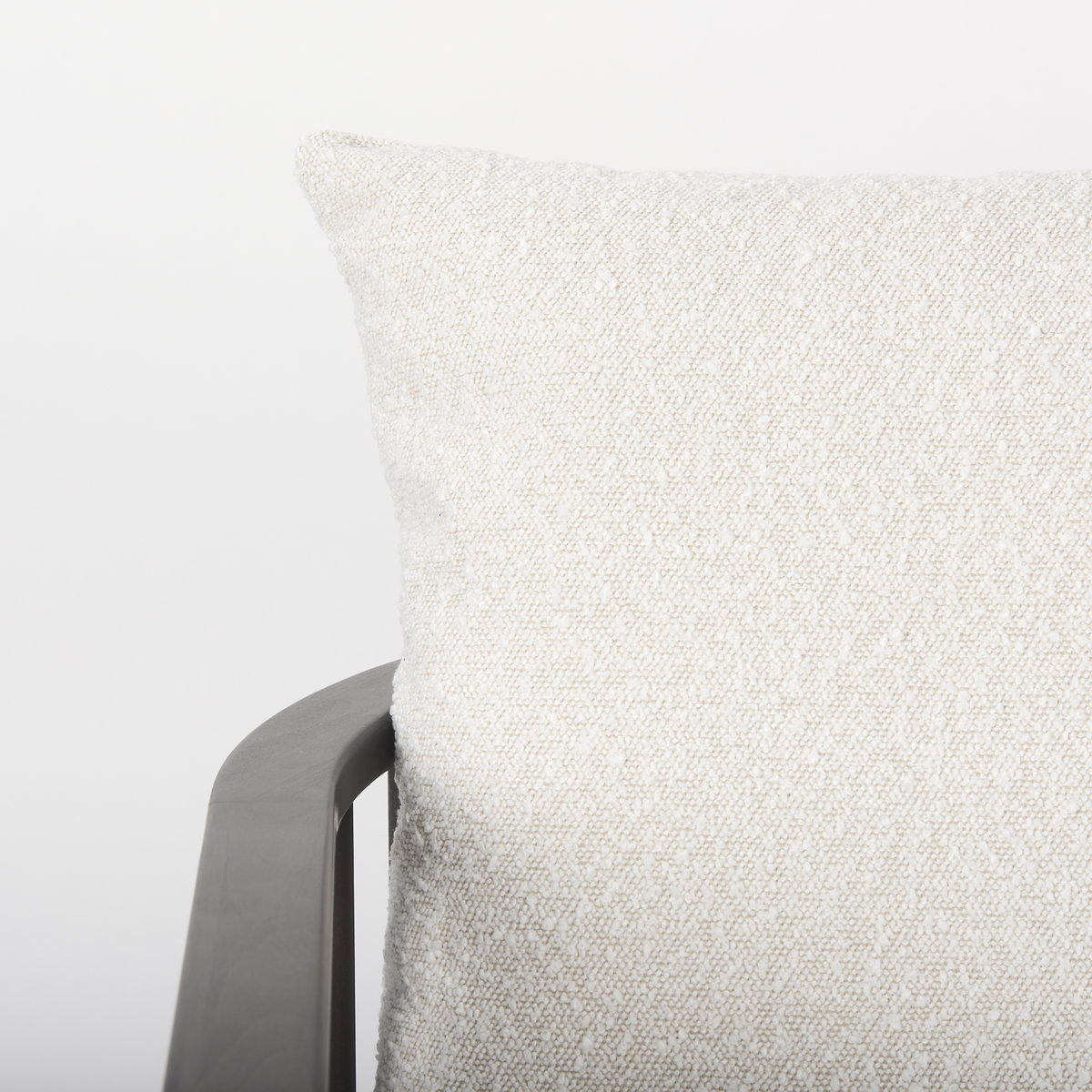 Kopari 30.1L x 30.5W x 37.2H White Boucle Fabric with Dark Brown Wood Accent Chair, by Mercana, 28.35" length x 27.56" width x 33" height View 8