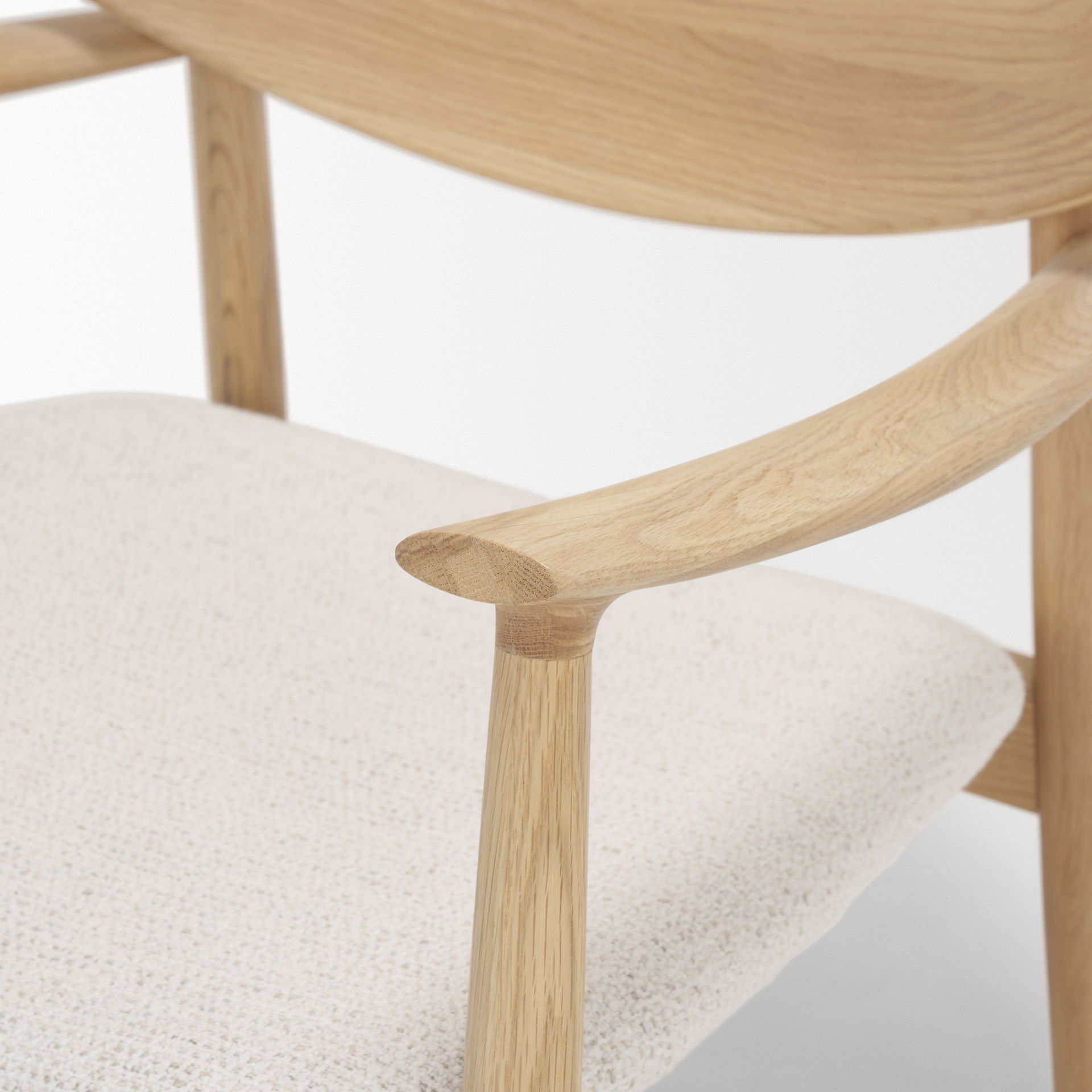 Haggen Light Brown Oak Wood with Cream Fabric Accent Chair, by Mercana, 27.56" length x 26.77" width x 28.35" height View 10