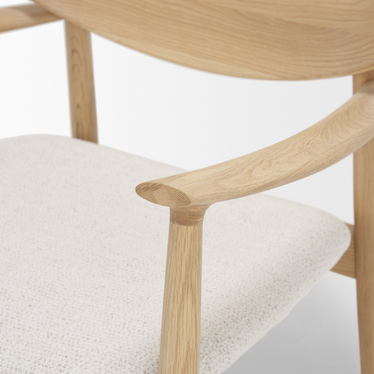 Haggen Light Brown Oak Wood with Cream Fabric Accent Chair, by Mercana, 27.56" length x 26.77" width x 28.35" height View 10