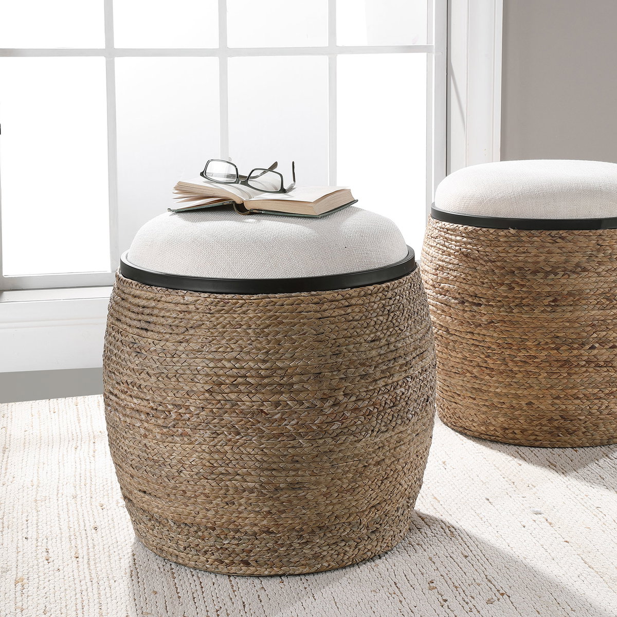 Island Straw Accent Stool, Low Stool by Uttermost, 19.5" width x 20.25" height x 19.5" depth View 5