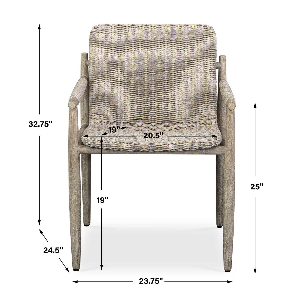 Sumba Wicker Outdoor Dining Chair, Outdoor Chair by Uttermost, 1'11.75" width x 2'8.75" height x 2'0.5" depth View 3