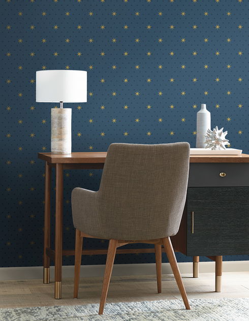 Stella Star Navy Metallic Wallpaper