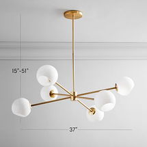 Online Designer Dining Room Staggered Glass 6 Light Chandelier Antique Brass Milk Glass (37")