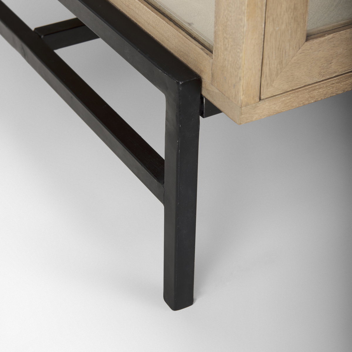 Arelius 49.5'L Rectangular Light Brown Wood with Black Metal Base Display Coffee Table, by Mercana, 49.5" length x 29.5" width x 15" height View 10