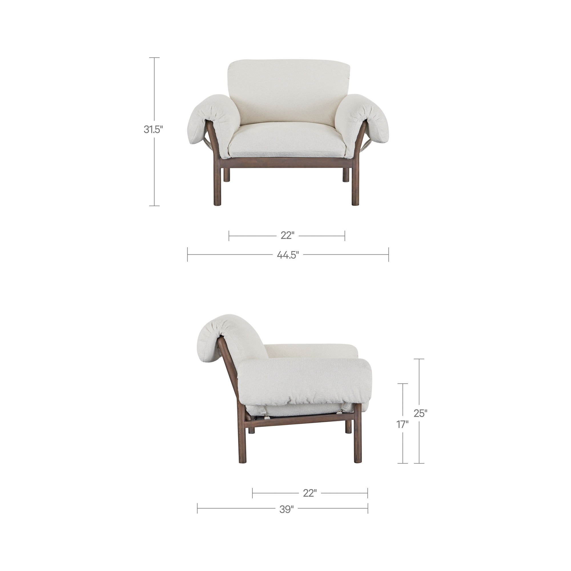 Cardero Lounge Chair Ivory, Accent Chair by Moe's Home, 44.5" width x 31.5" height x 39" depth View 10