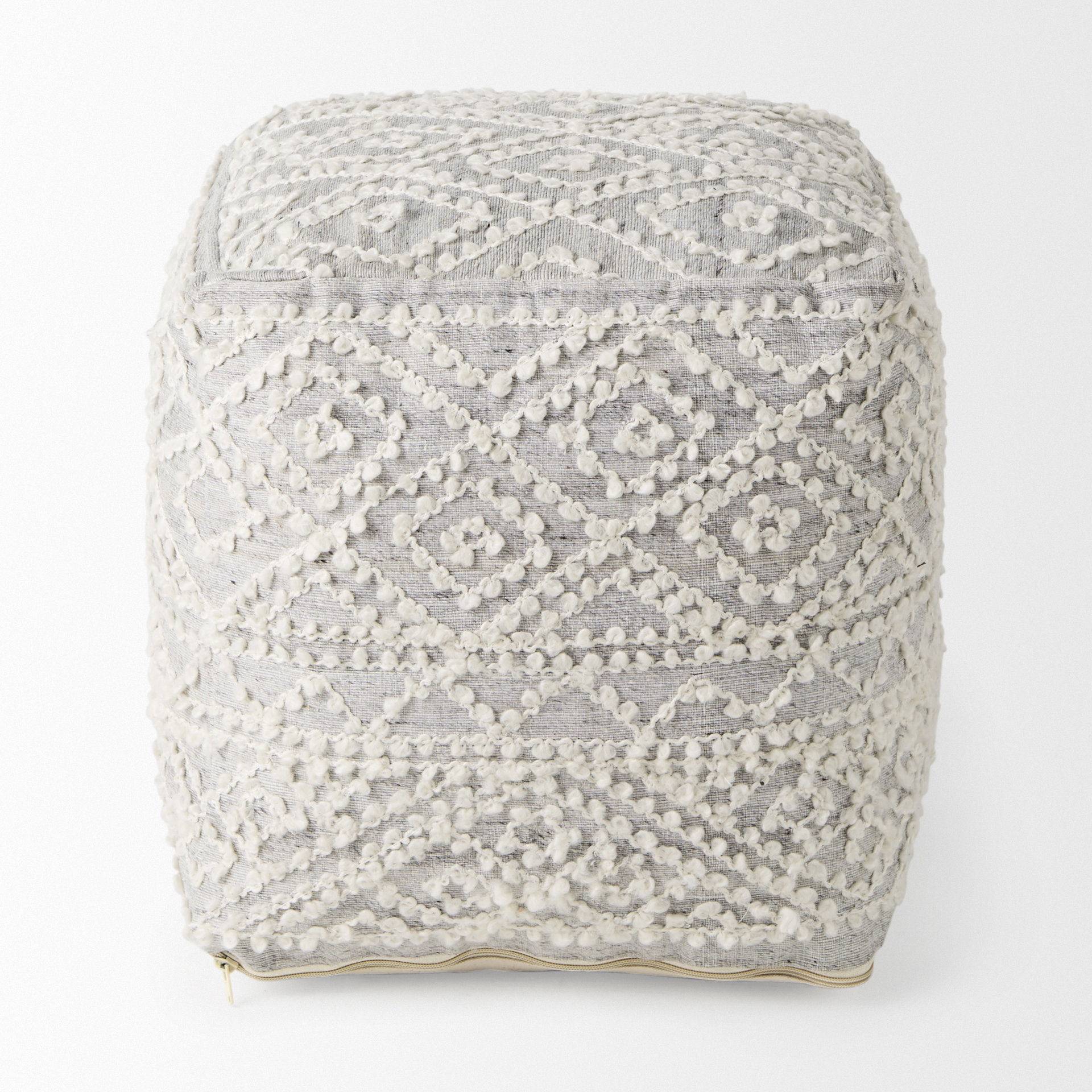Farida 6.0L x 16.0W x 16.0H Light Gray Wool and Polyester Patterned Pouf large image 