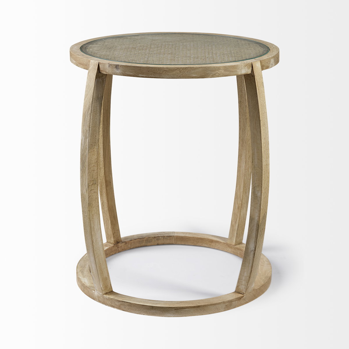 Hubbard I 22L x 22W Light Brown Wood Round Top with Glass Accent Table, Side & End Table by Mercana, 22.05" length x 22.05" width x 26.18" height View 2