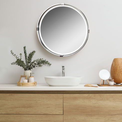 Tazlina Brushed Nickel Round Mirror