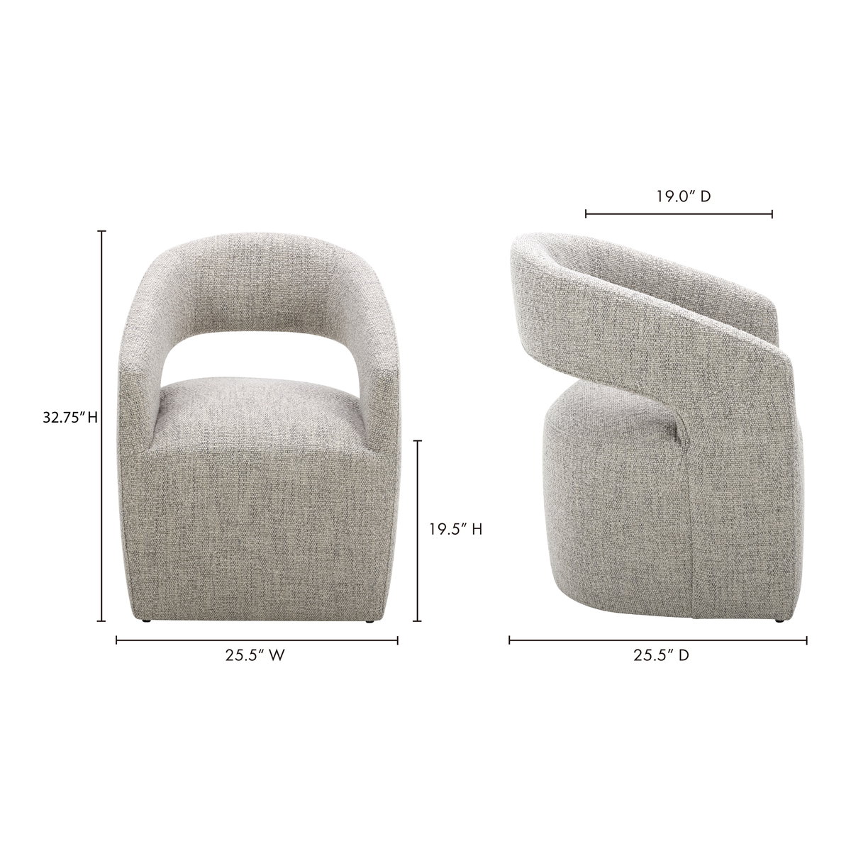 Barrow Rolling Dining Chair Grey Storm, by Moe's Home, 25.5" width x 32.75" height x 25.5" depth View 8