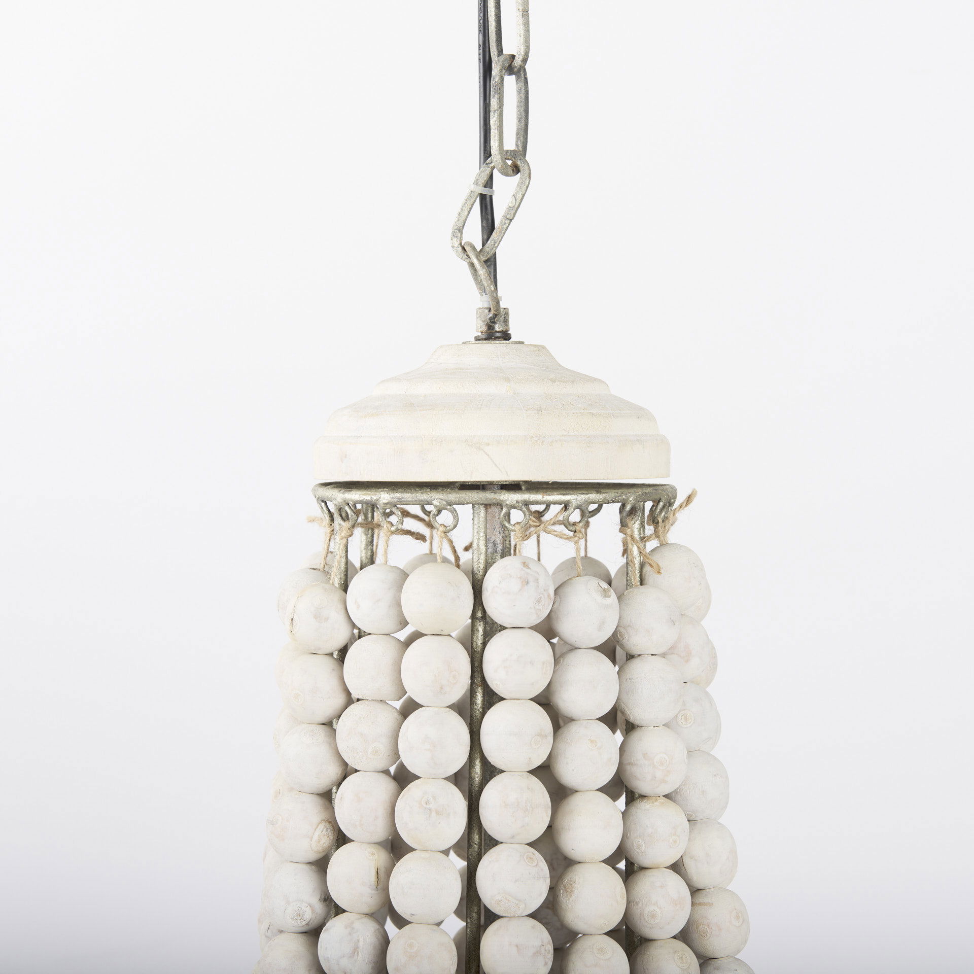 Phillum (29'x37') Silver Metal Chassis and White Wood Beaded Six Bulb Chandelier, by Mercana, 29" length x 29" width x 37" height View 7