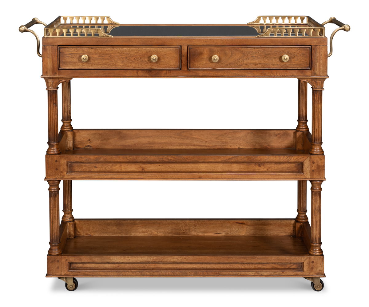 Capital Serving Cart  Fruitwood Finish, by Sarreid, 1'7" length x 4'4" width x 3'3" height View 2