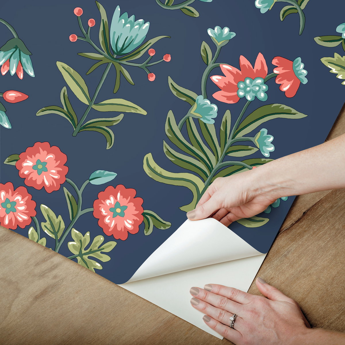 Heirloom Floral Navy Peel & Stick Wallpaper, by York Wall, 20' length x 1'8.5" width x 0.02" depth View 7