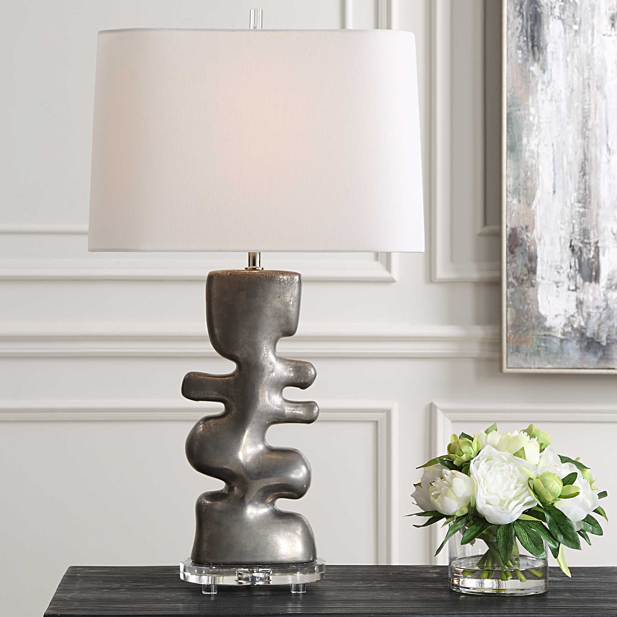 Free Flowing Nickel Table Lamp, by Uttermost, 16" width x 28.5" height x 10.5" depth View 5