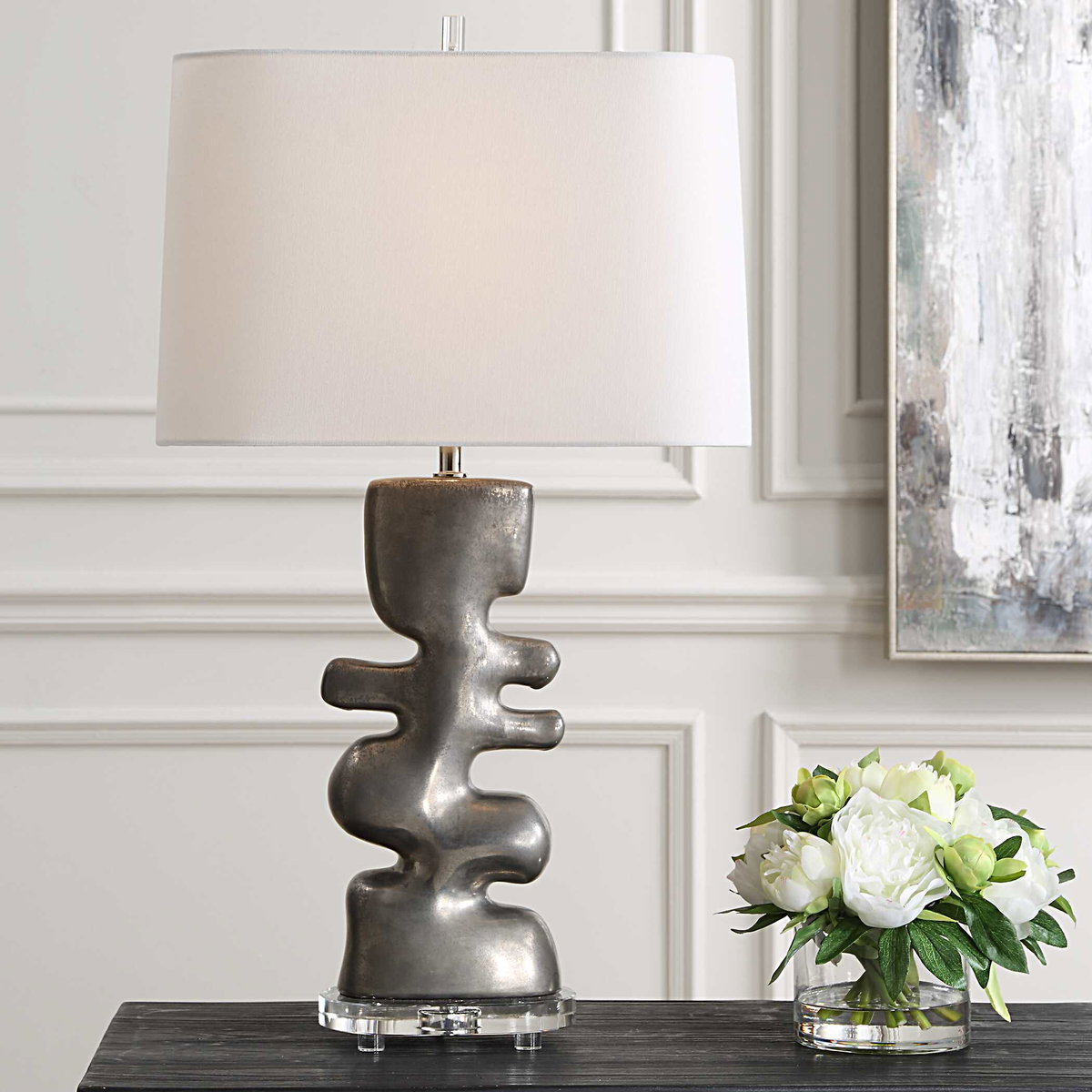 Free Flowing Nickel Table Lamp, by Uttermost, 16" width x 28.5" height x 10.5" depth View 5
