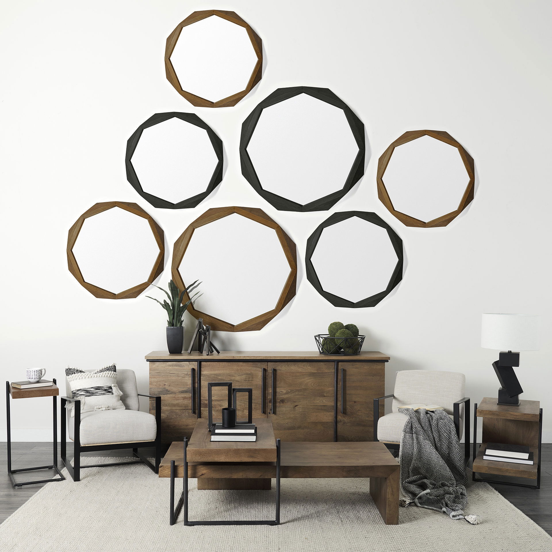 Maddox 30L x 18W x 22H Medium Brown Wood with Black Metal U-shaped End/Side Table large image 