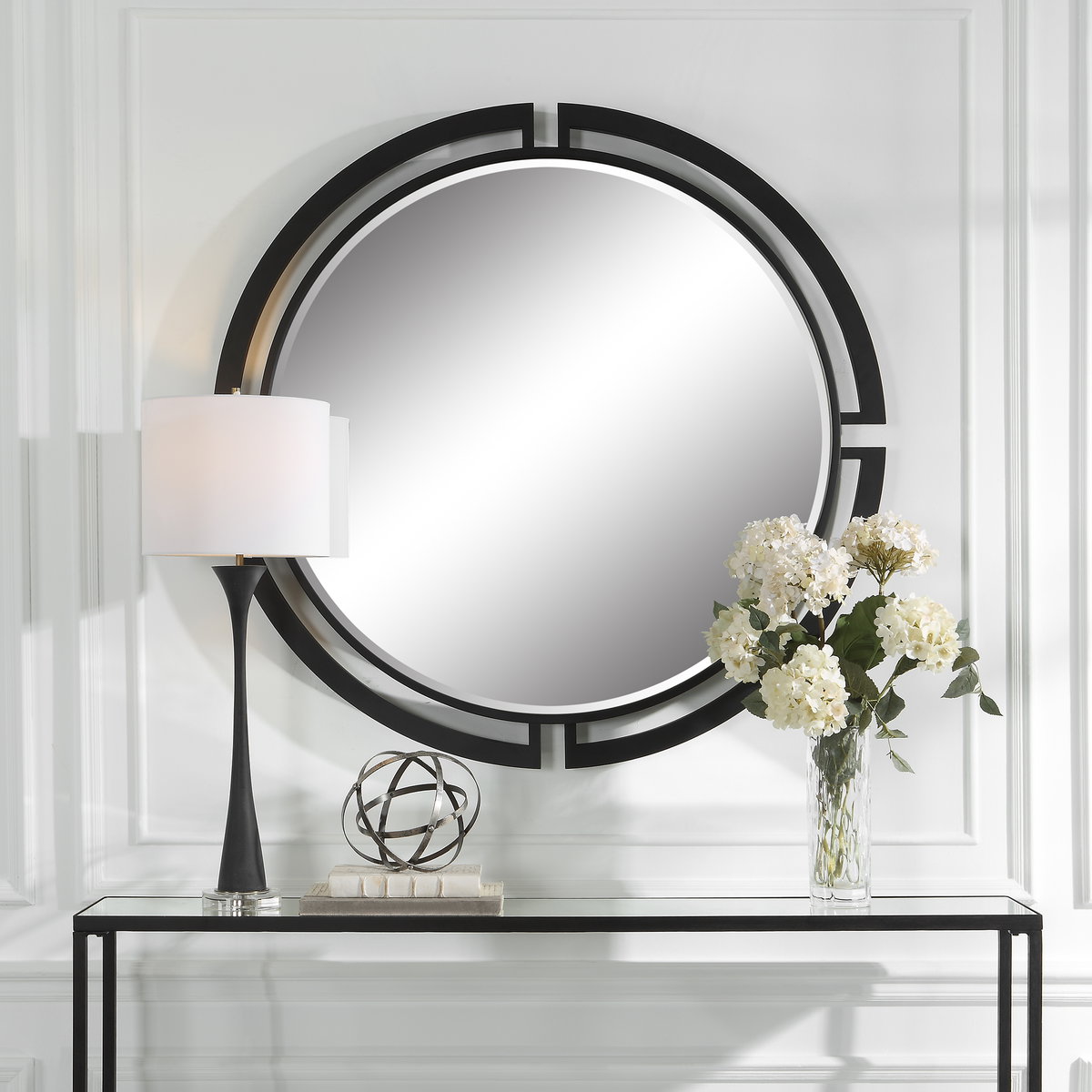 Quadrant Modern Round Mirror, by Uttermost, 45.62" width x 45.62" height x 1.75" depth View 2