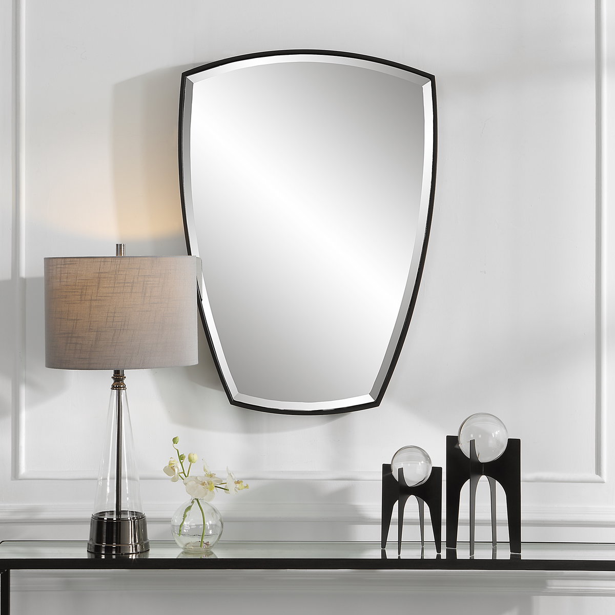 Crest Curved Iron Mirror, by Uttermost, 25.25" width x 36" height x 1.5" depth View 2