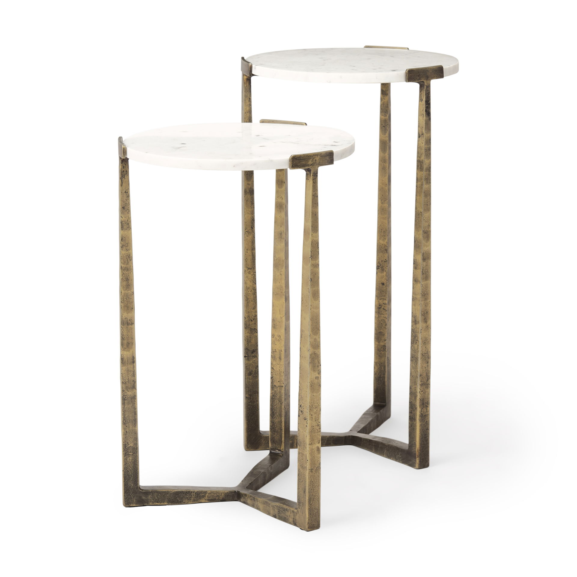 Atticus Marble and Antiqued Gold Metal Nesting Accent Tables (Set of 2), Side & End Table by Mercana, 13.25" length x 13.25" width x 24" height View 1