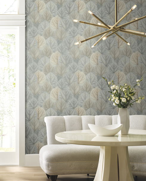 Leaf Concerto Blue & Taupe Peel & Stick Wallpaper