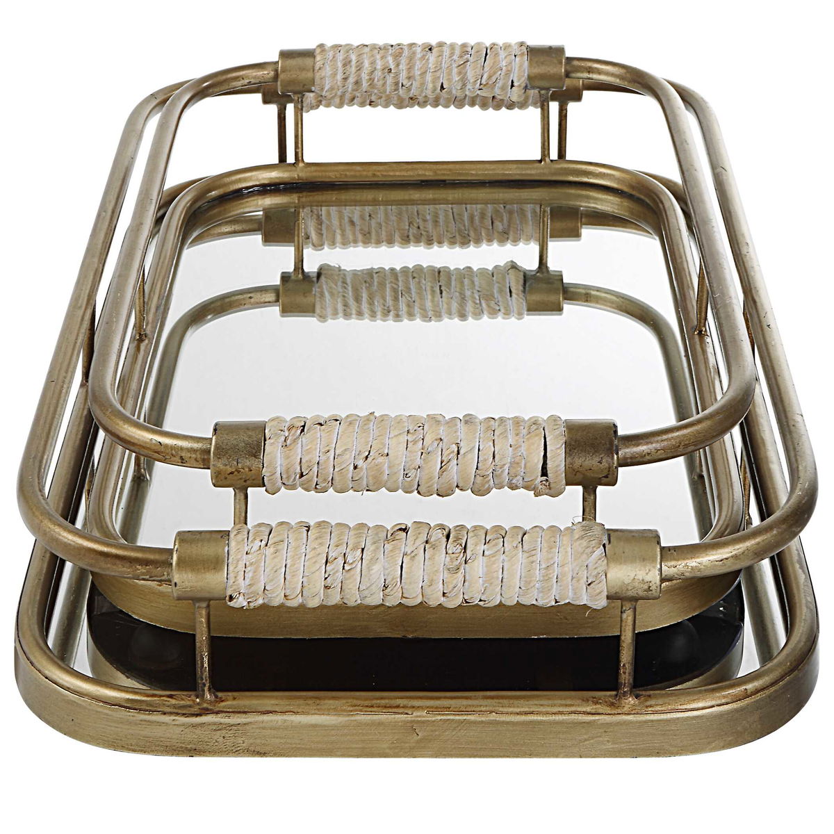 Rosea Brushed Gold Trays Set/2, Decorative Tray by Uttermost, 19.5" width x 3" height x 11" depth View 6