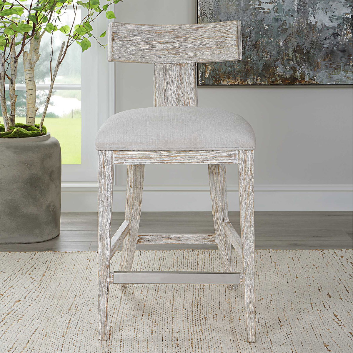 Idris White Counter Stool, Counter & Bar Stool by Uttermost, 20" width x 38" height x 22.5" depth View 4