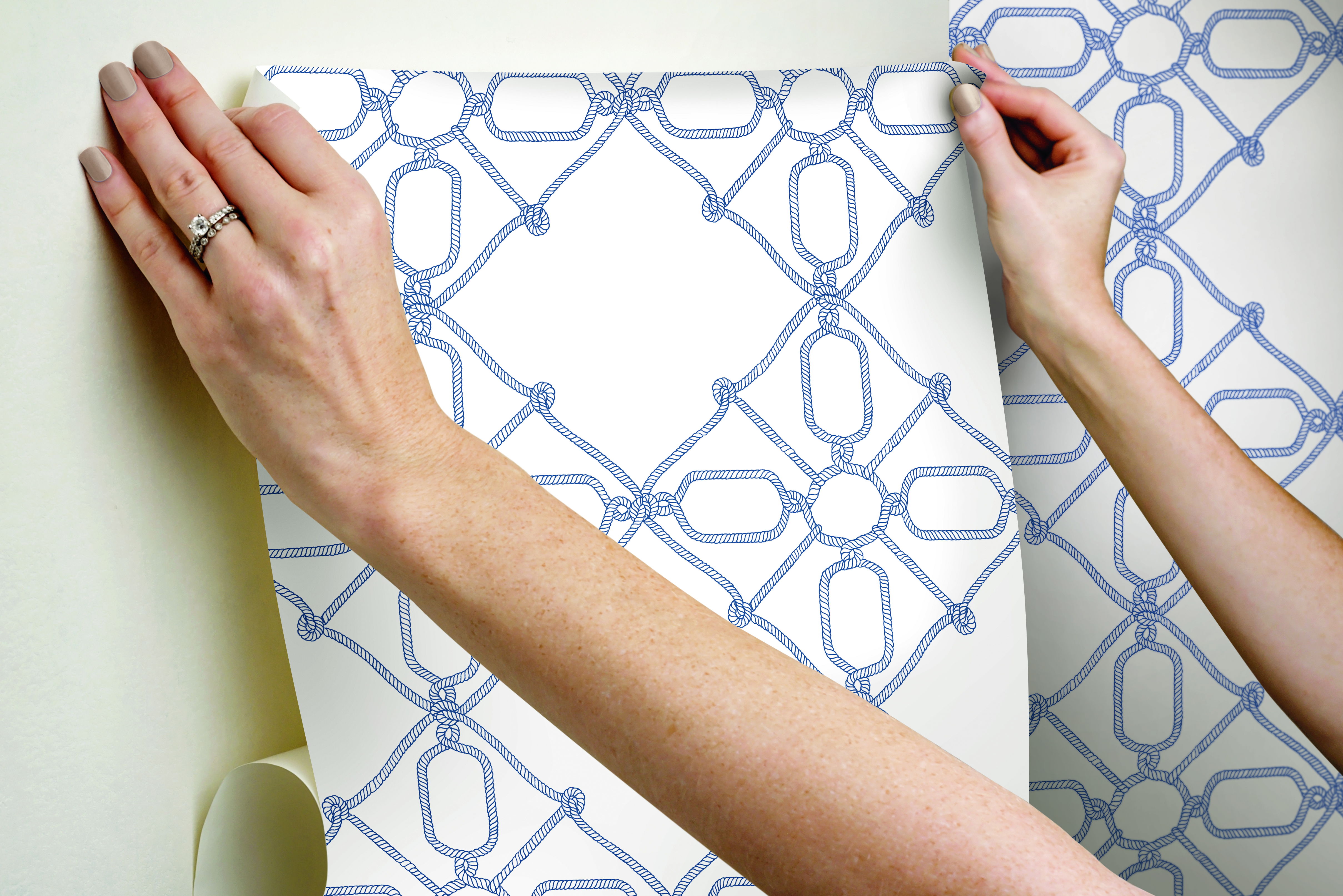 Seawater Diamond Trellis Navy & White Peel & Stick Wallpaper large image 