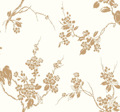 Imperial Blossoms Branch Gold Metallic Wallpaper