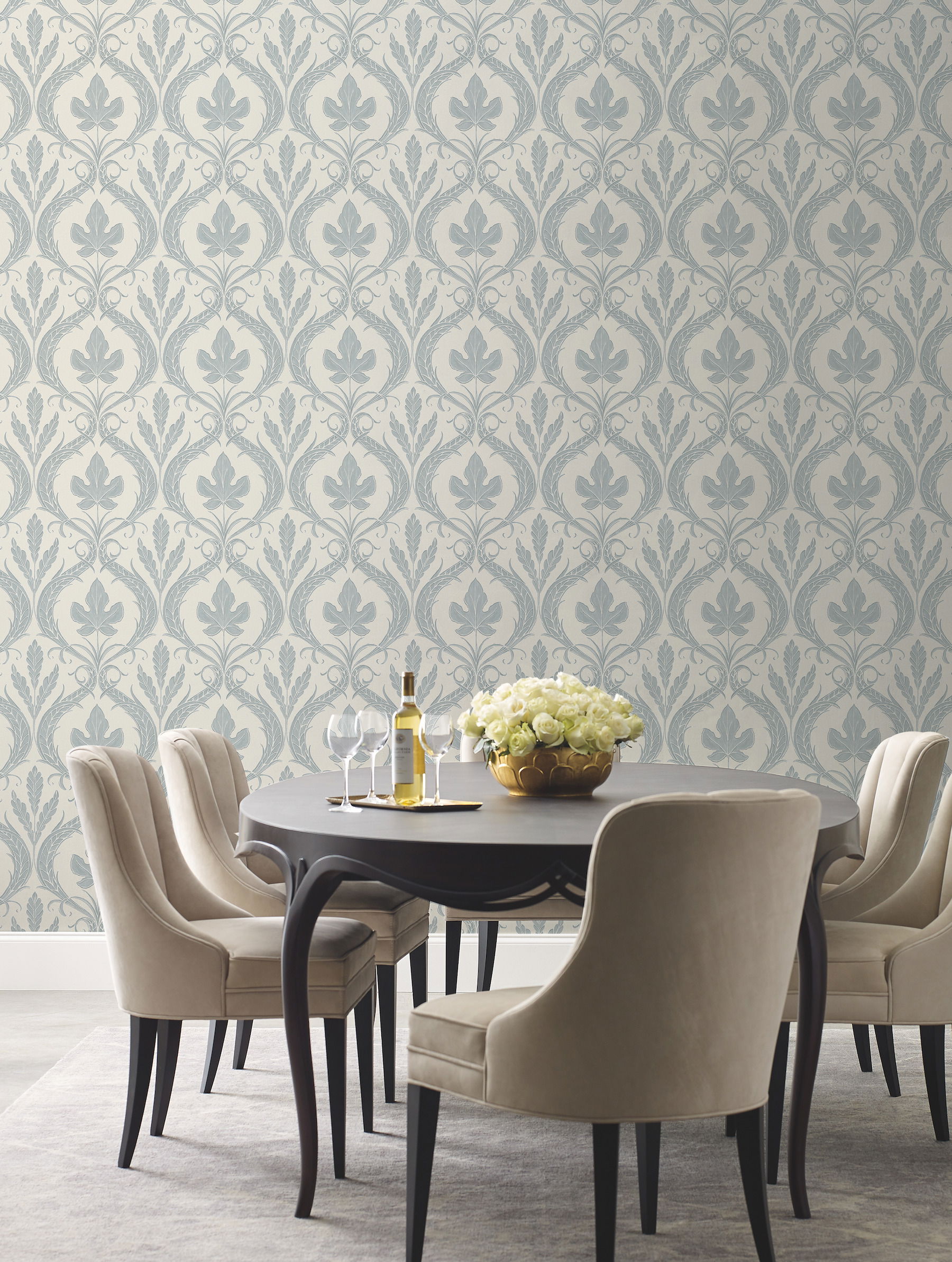 Adirondack Damask Blue & Beige Wallpaper large image 