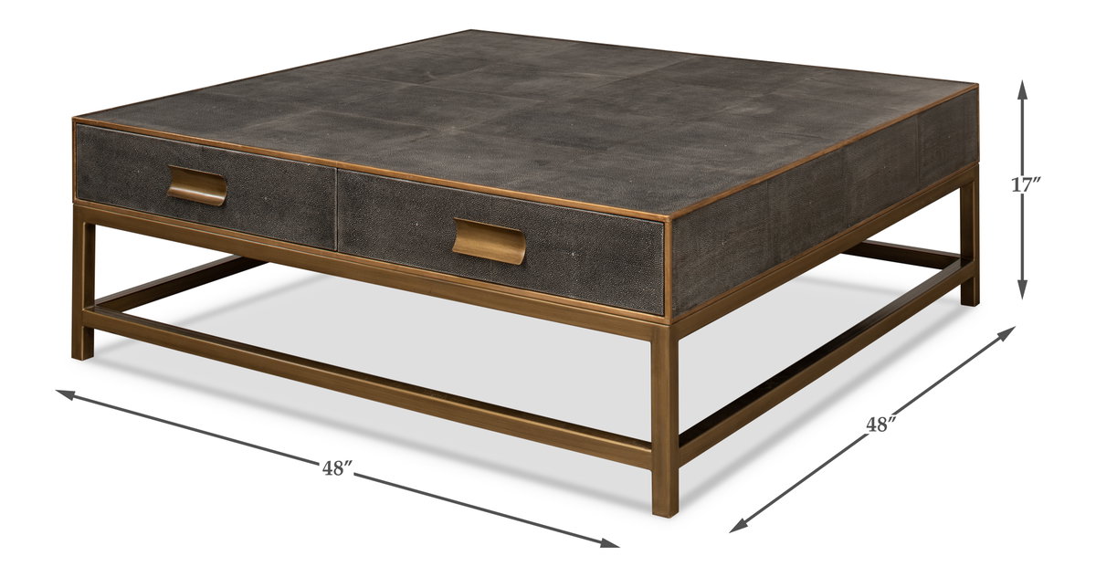 Gideon Shagreen Sq.Coffee Table Ant.Grey, by Sarreid, 4' length x 4' width x 1'5" height View 12