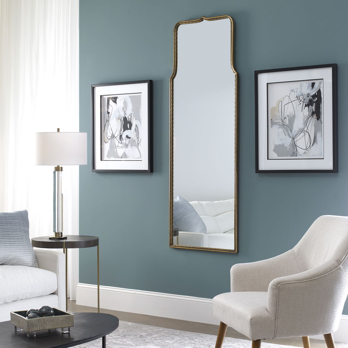 Adelasia Antiqued Gold Mirror, by Uttermost, 24" width x 68.62" height x 1" depth View 2