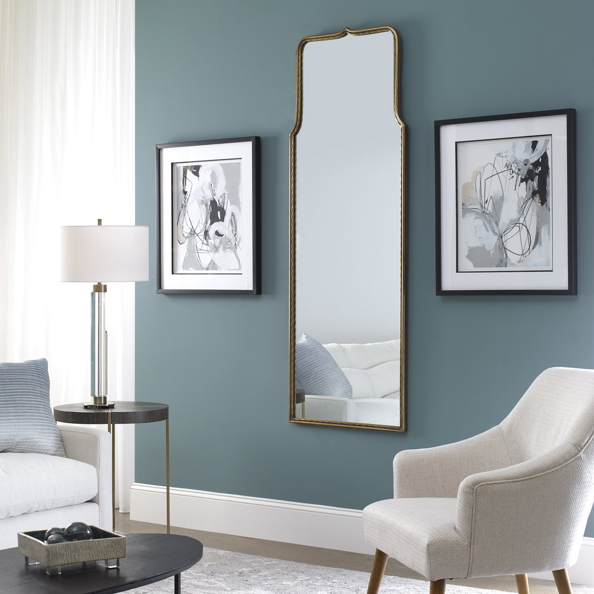 Adelasia Antiqued Gold Mirror, by Uttermost, 24" width x 68.62" height x 1" depth View 2