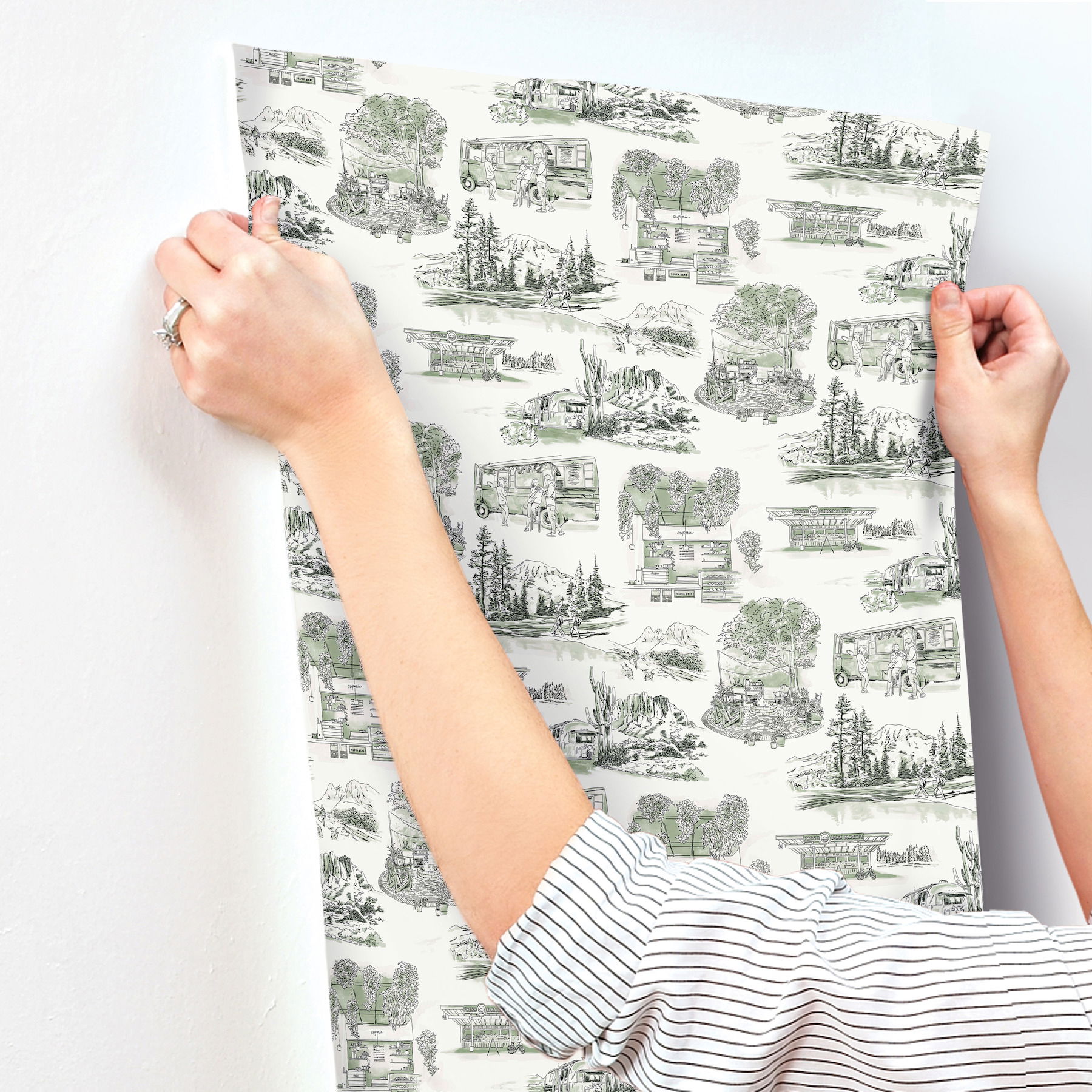 Modern Vista Toile Evergreen Wallpaper large image 